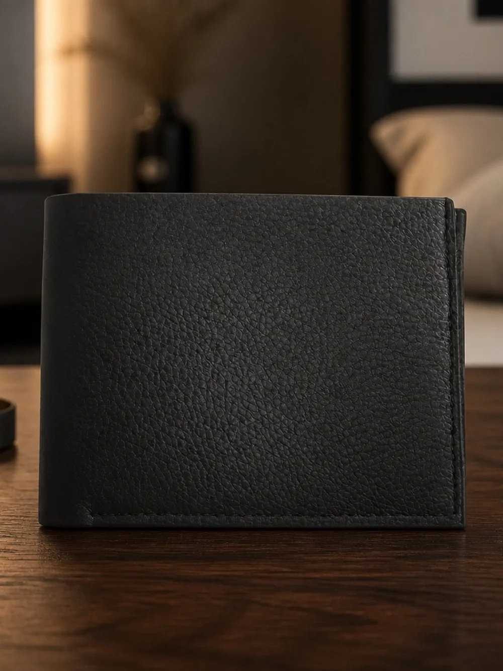 Men’s Slim Black Leather Bifold RFID Blocking Minimalist Front Pocket Design